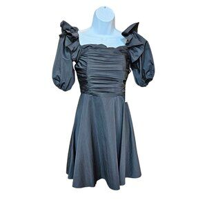 Black Taffeta Puff Sleeve Dress